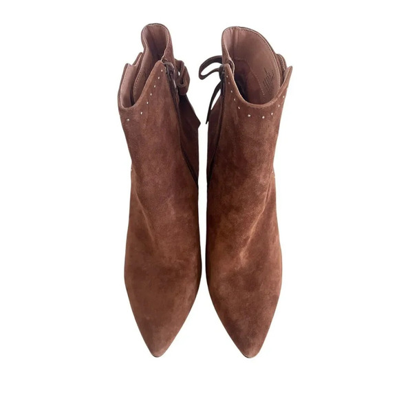 Chelsea & Violet Brown Miley Suede Studded Back-Tie Block Heel Booties Size 8 - Picture 3 of 9